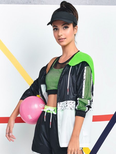 jaqueta corta vento esportiva juvenil feminina verde neon v0024
